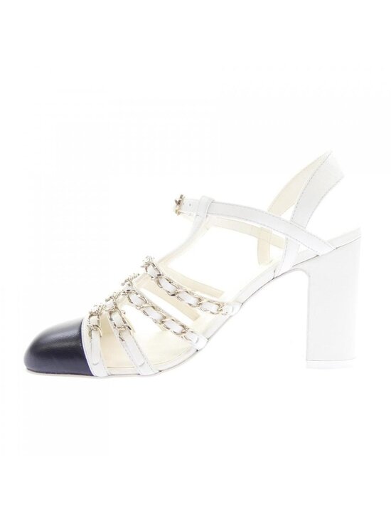Chanel Lace Grosgrain Cap Toe CC Slingback Pumps 38.5 White  Chanel Slingback Sandals White